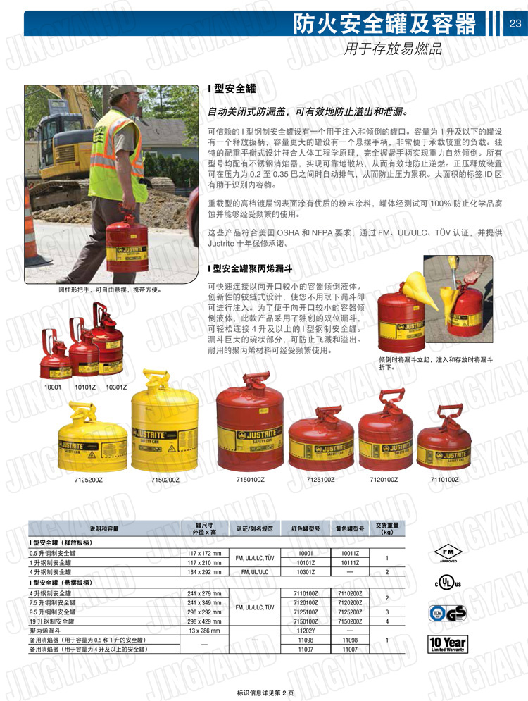 JUSTRITE，美國杰斯瑞特，justriteI型安全罐,柴油汽油存放罐，酒精松香水安全存儲罐，防火安全罐，防爆安全罐